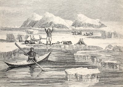 Eskimos imitieren Tiere, um Europäer zum Näherkommen zu bewegen, 1859 von Allen Young